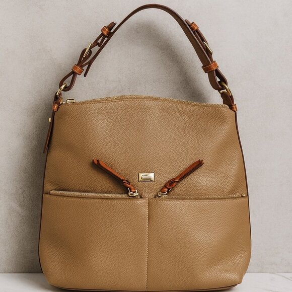 Michael Kors Pebbled Leather Hobo Shoulder Bag Tan Brown - Picture 1 of 12